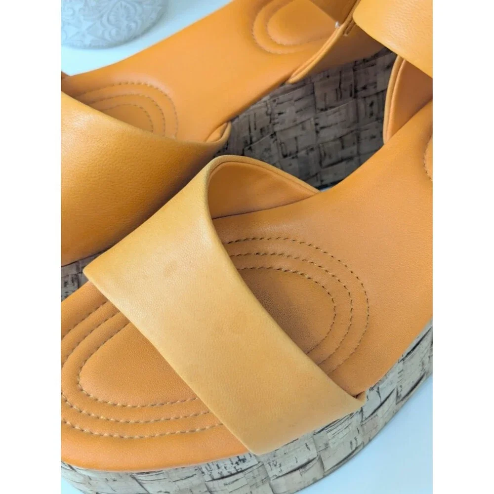 Sarto Women's Orange Cork Platform Sandals 8.5 Leather Upper Demi 2